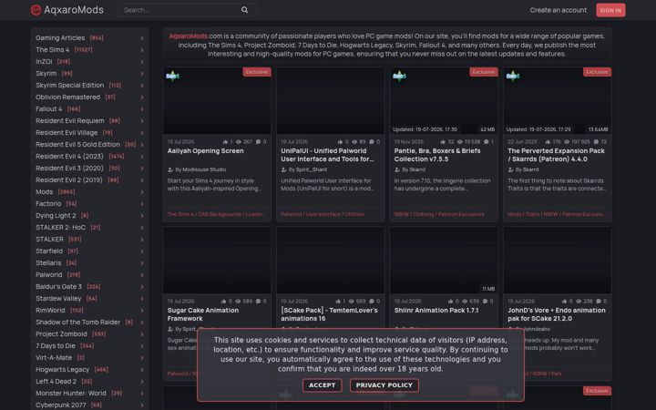 Screenshot of aqxaromods.com