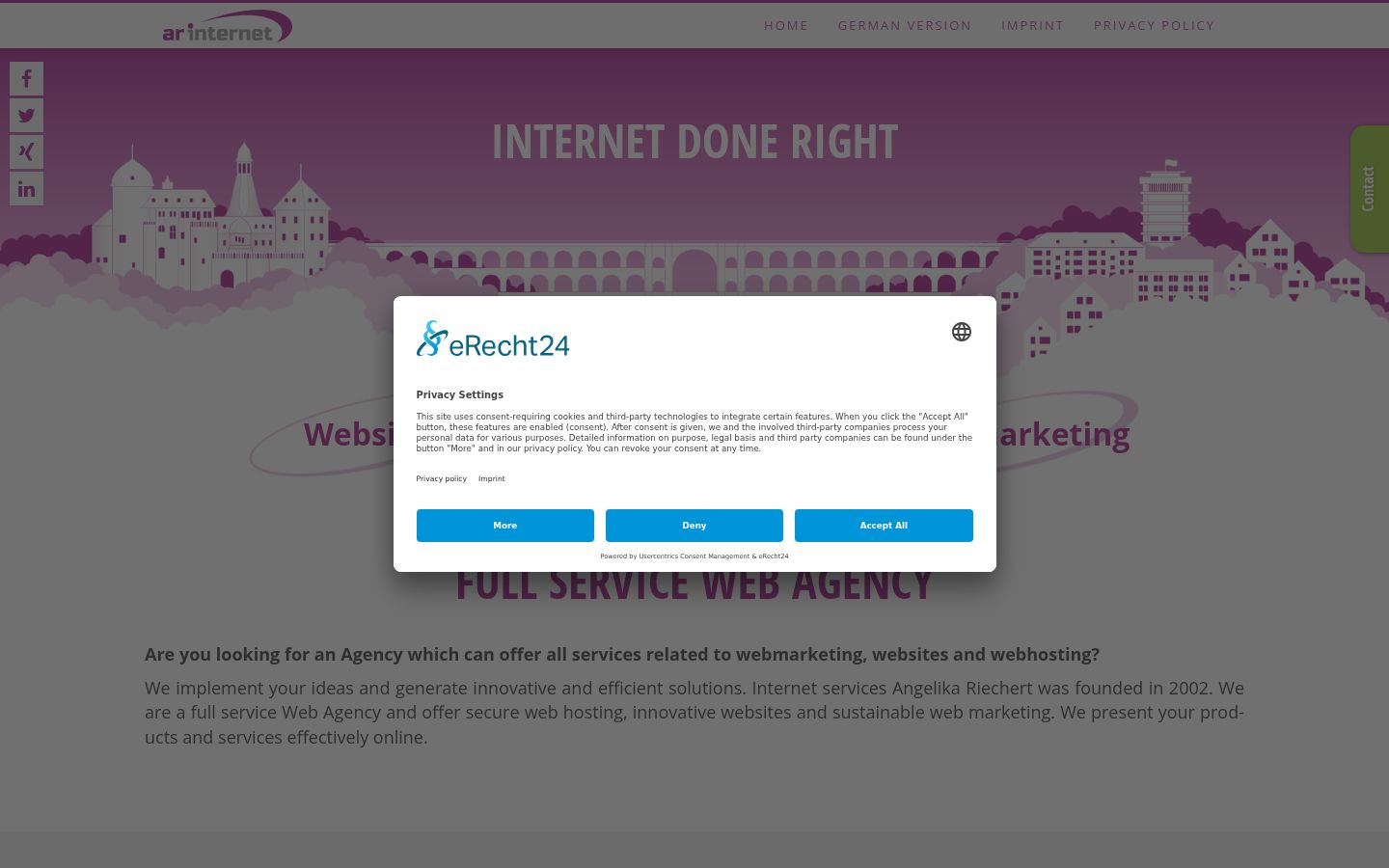Screenshot des Einwilligungsbanners vor jeglicher Interaktion