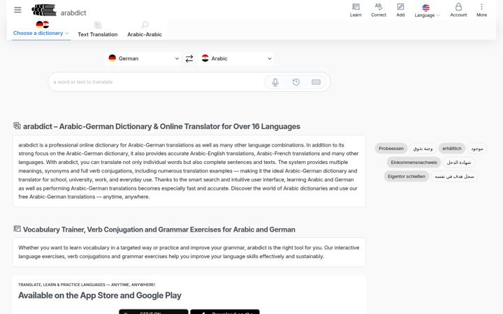 Screenshot of arabdict.com