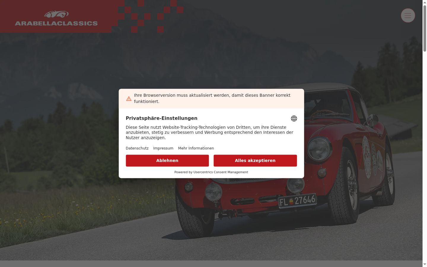 Screenshot del banner di consenso mostrato prima di qualsiasi interazione
