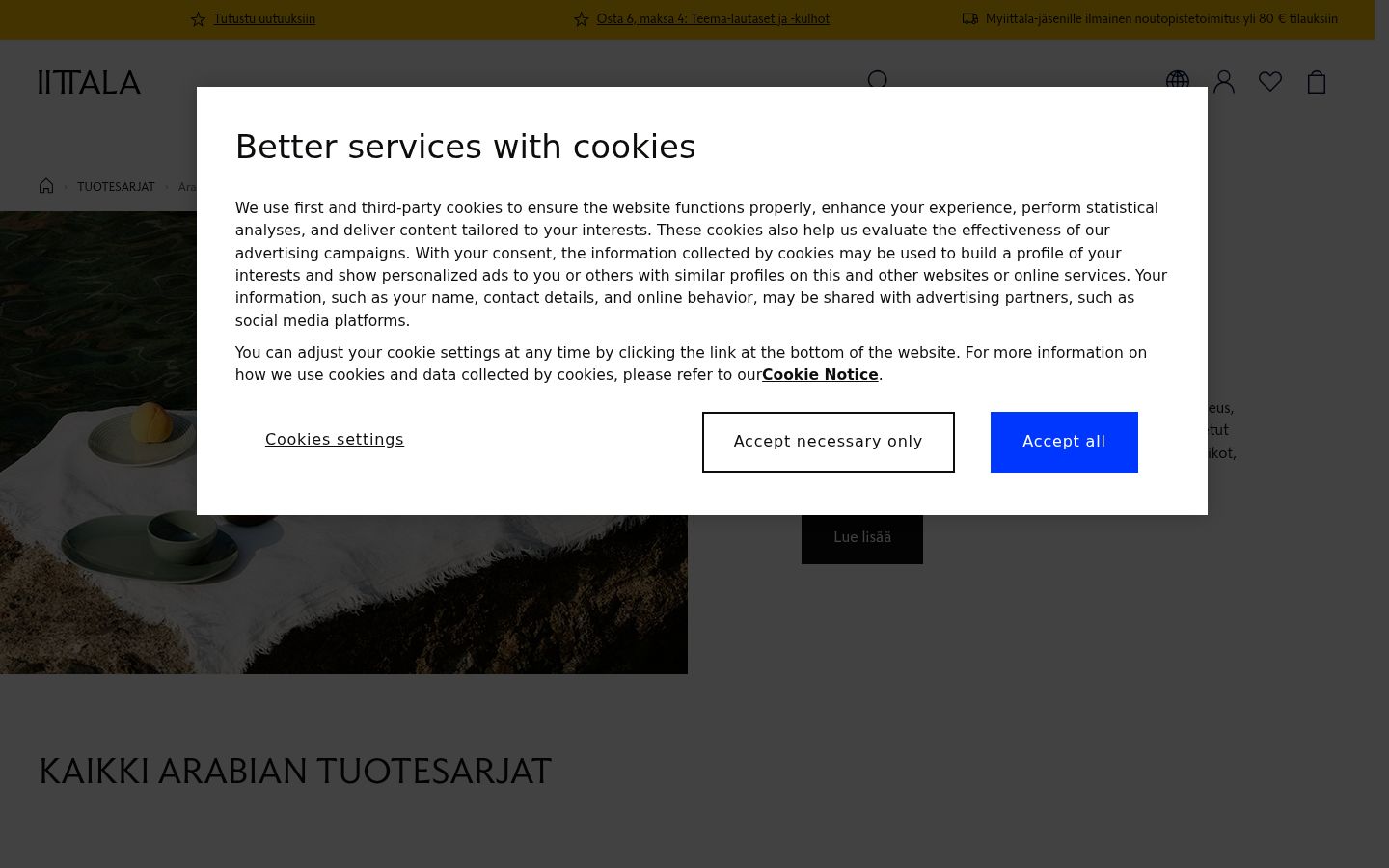Screenshot del banner di consenso mostrato prima di qualsiasi interazione