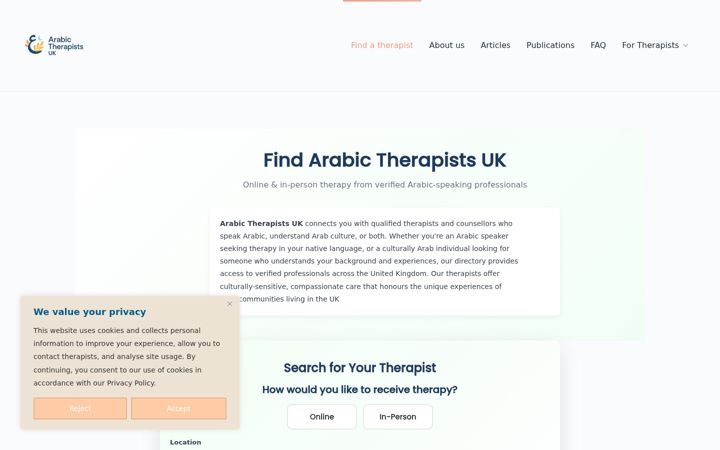 Screenshot of arabictherapistsuk.com