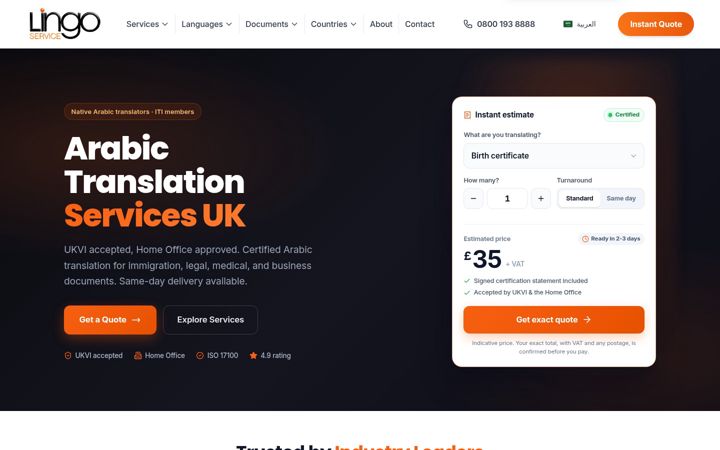 Screenshot of arabictranslation.co.uk