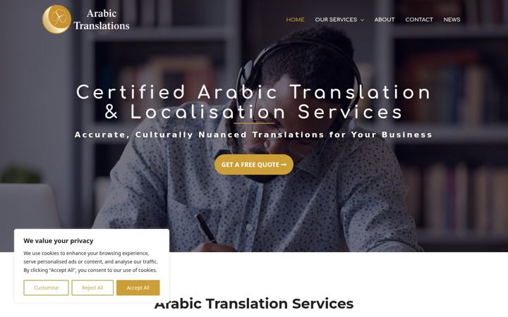 Екранна снимка на arabictranslations.ie