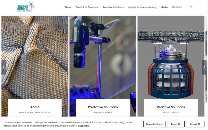 Skärmbild av aracnetextilesolutions.com
