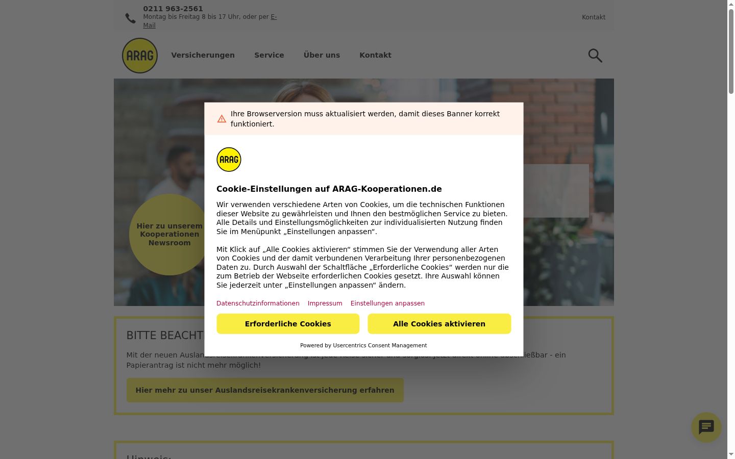 Skærmbillede af samtykkebanneret, som det blev vist før nogen interaktion