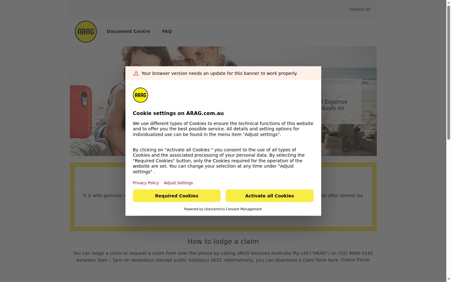 Sutikimo reklamjuostės, rodytos prieš bet kokią sąveiką, ekrano kopija
