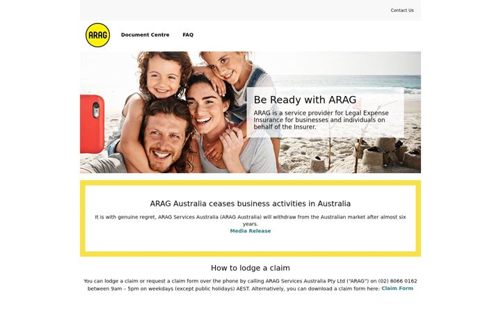 Screenshot of arag.com.au