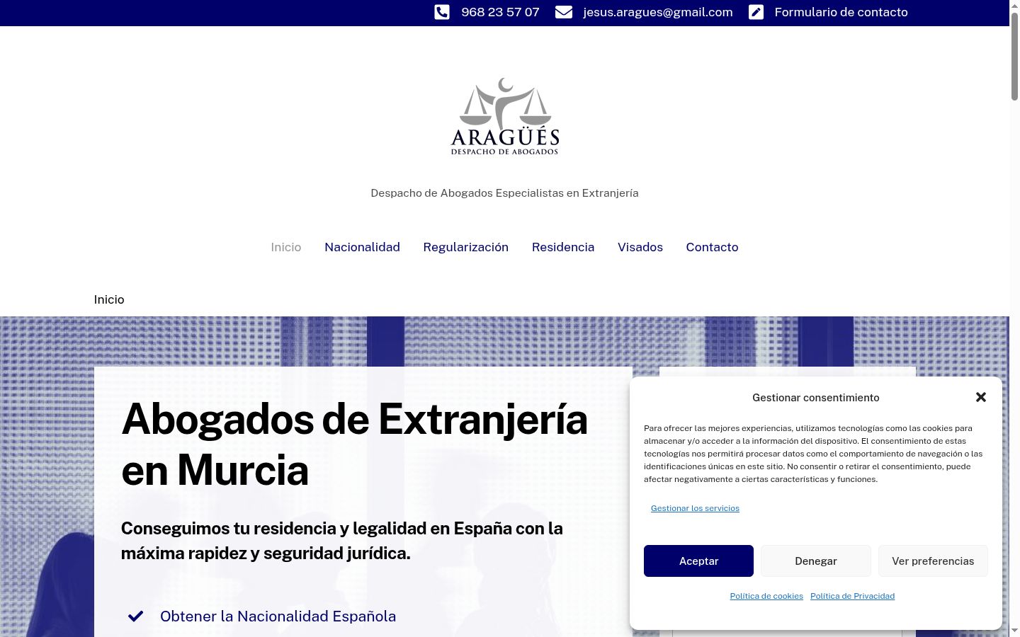 Captura de ecrã do banner de consentimento apresentado antes de qualquer interação