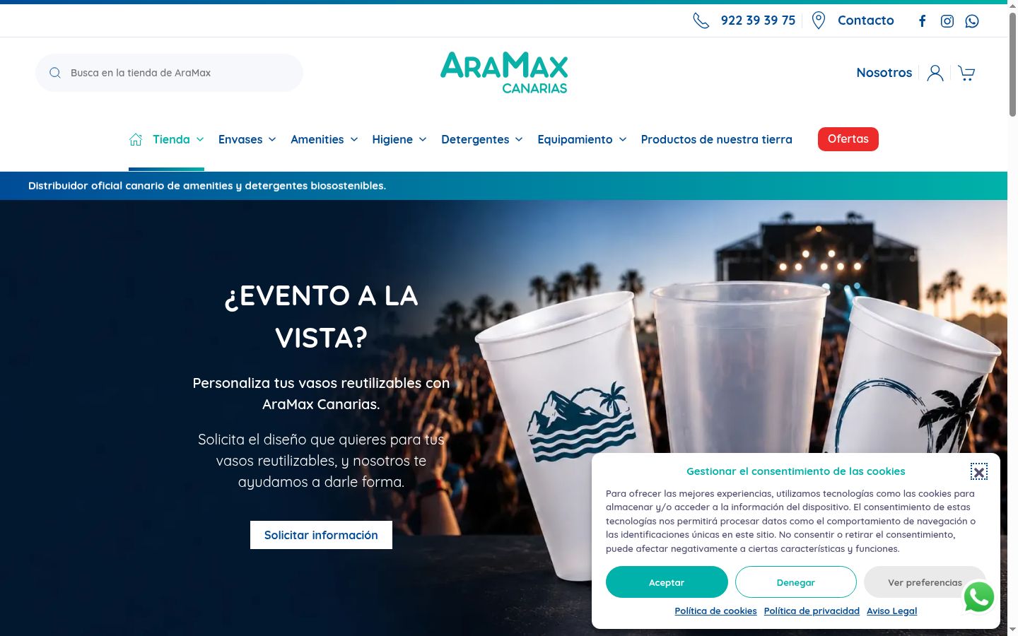Captura de ecrã do banner de consentimento apresentado antes de qualquer interação
