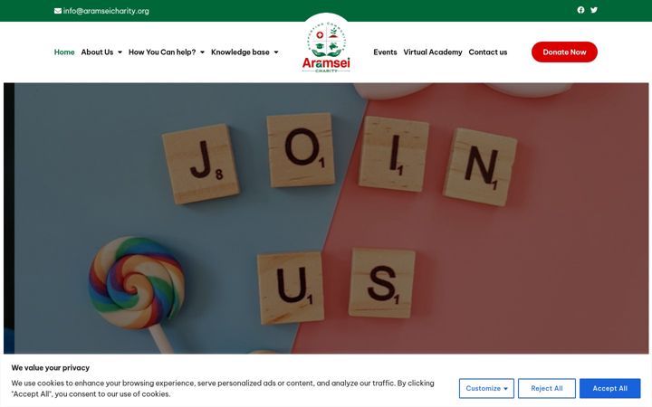 Screenshot of aramseicharity.org