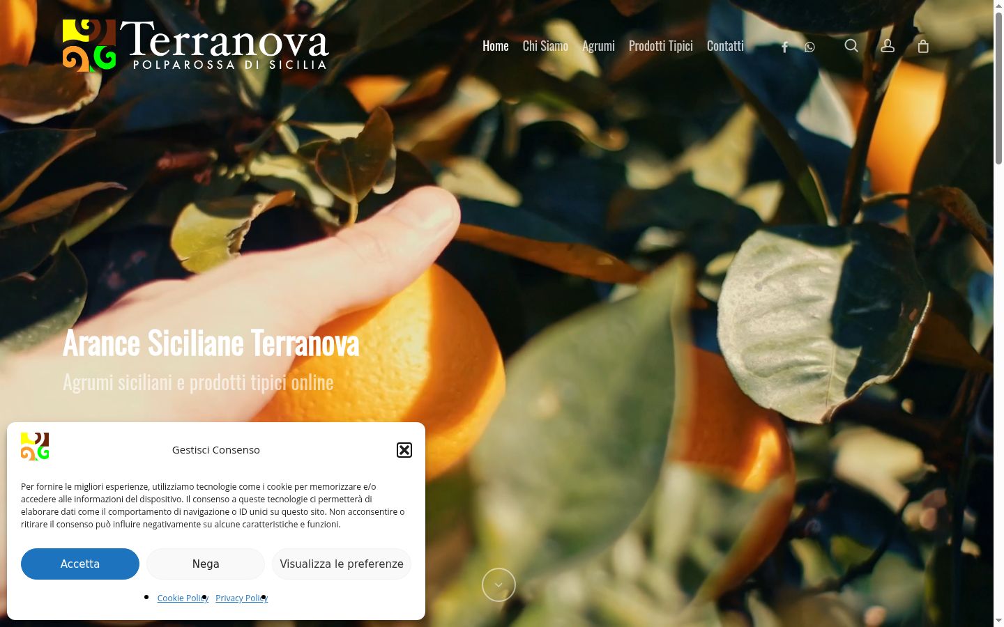 Screenshot del banner di consenso mostrato prima di qualsiasi interazione
