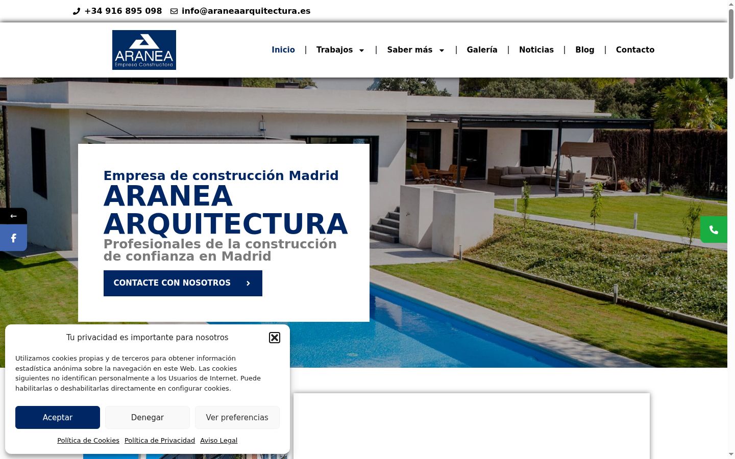 Captura de pantalla del banner de consentimiento mostrado antes de cualquier interacción