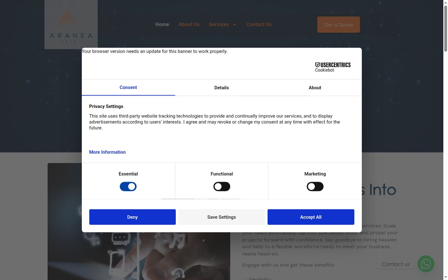 Screenshot of the consent banner shown before any interaction