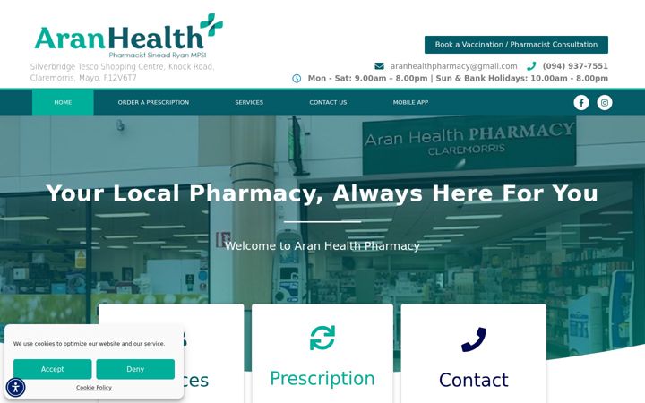 Screenshot of aranhealthpharmacy.ie