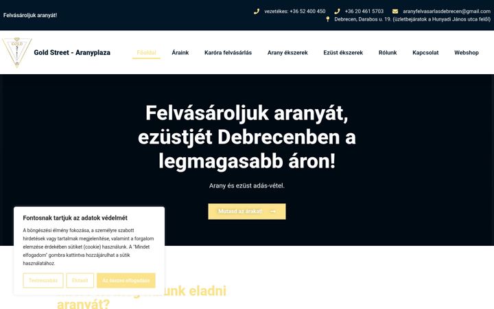 Ekrānuzņēmums no aranyfelvasarlasdebrecen.hu