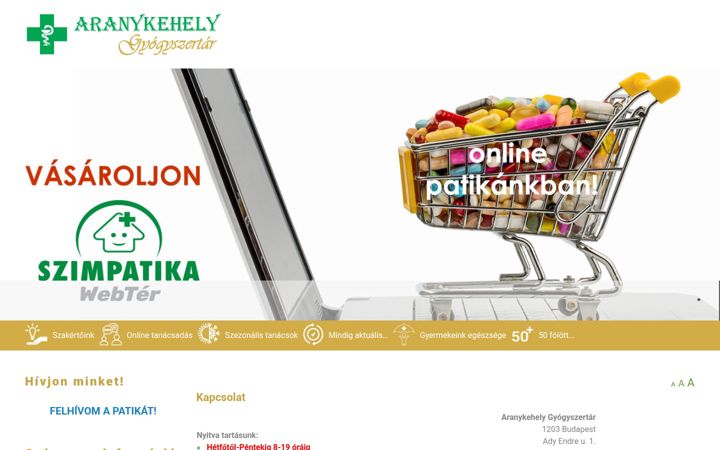 Snimka zaslona za aranykehely-gyogyszertar.hu