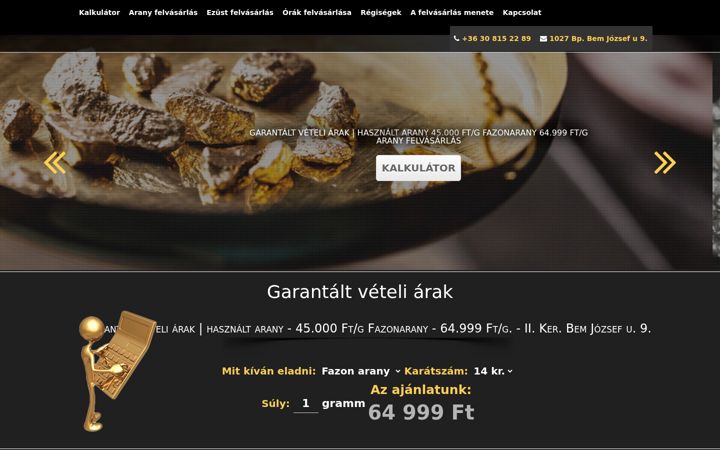 Ekrānuzņēmums no aranykereskedo.hu