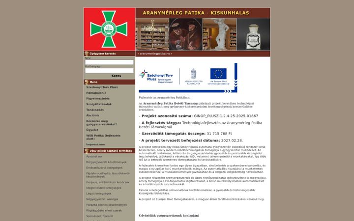 Screenshot ta' aranymerlegpatika.hu