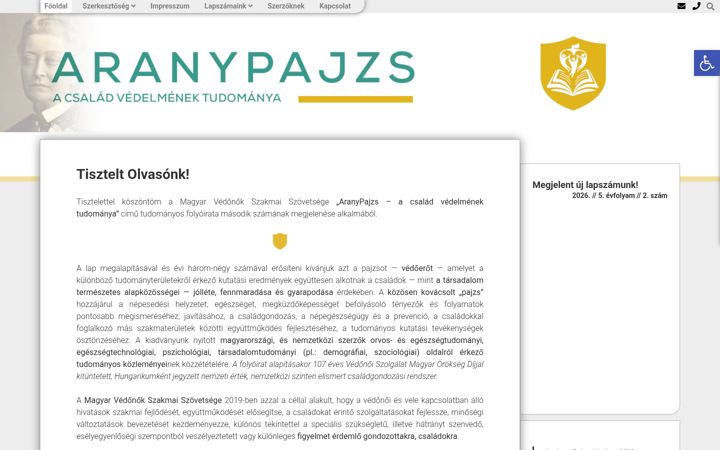 Screenshot ta' aranypajzsfolyoirat.hu