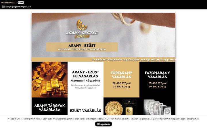 Skärmbild av aranyregisegcenter.hu