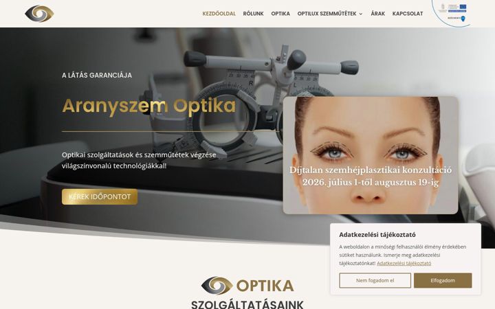 Screenshot of aranyszemoptika.hu