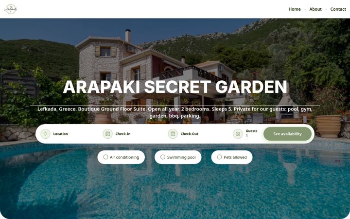 Screenshot ta' arapakisecretgarden.com