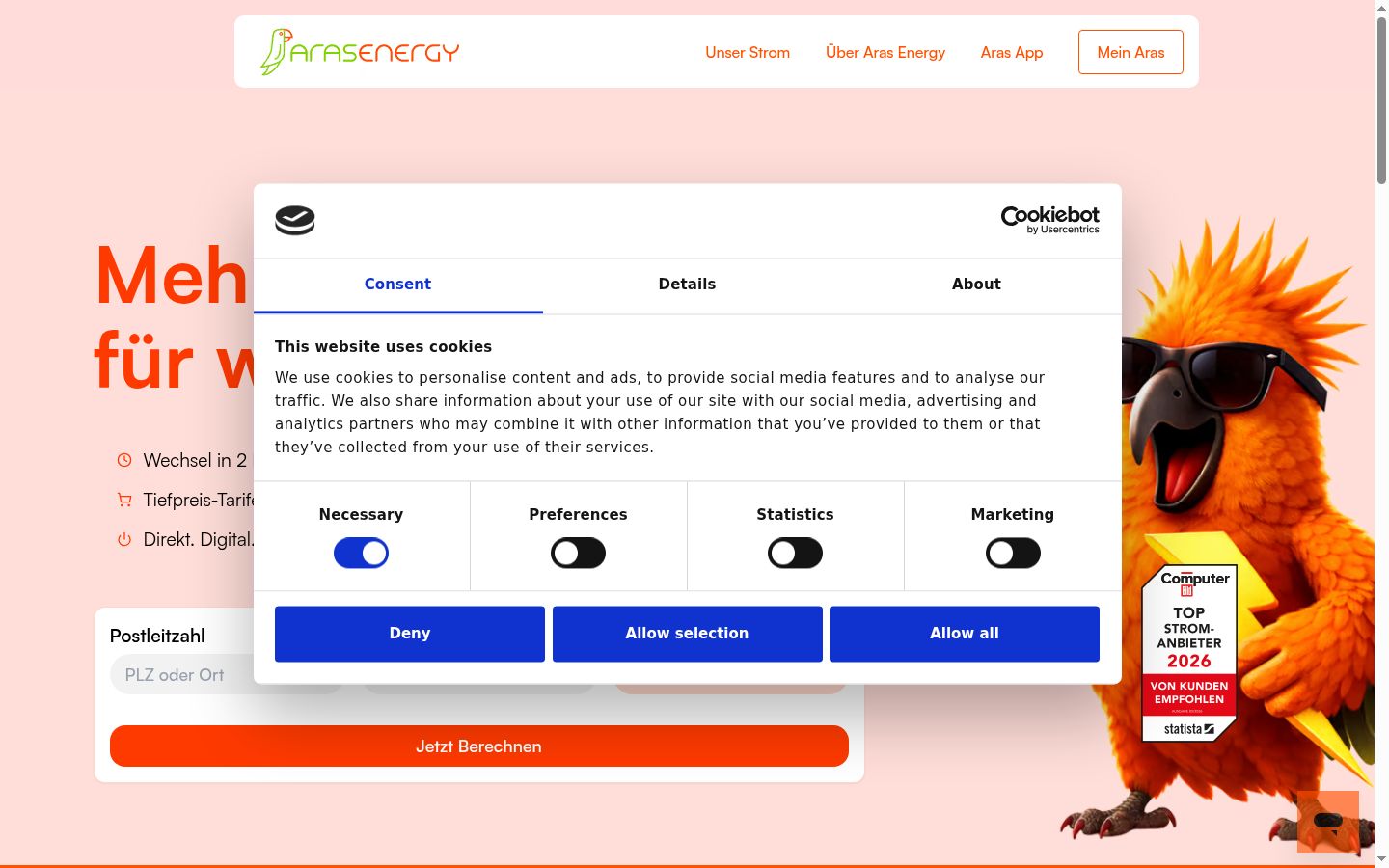 Screenshot of the consent banner shown before any interaction