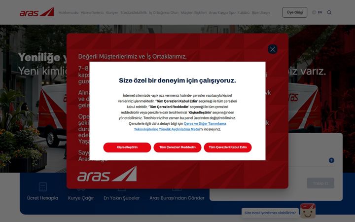 Screenshot of araskargo.com.tr