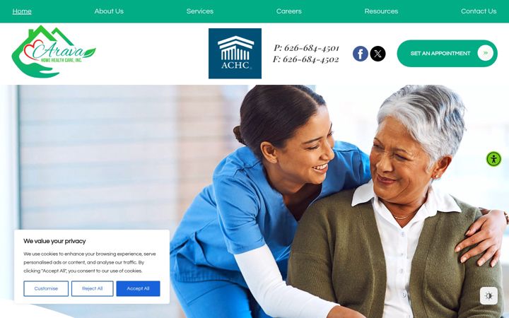 Screenshot ta' aravahomehealth.com