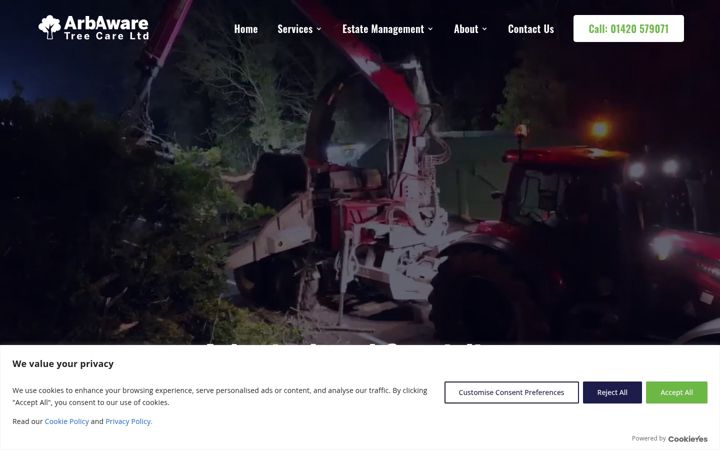 Screenshot of arbawaretreecare.co.uk
