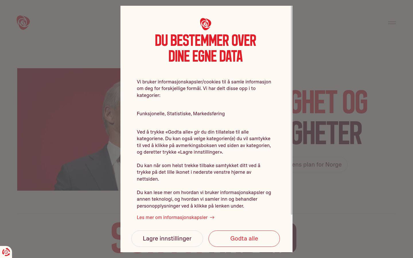 Screenshot van de toestemmingsbanner zoals getoond vóór enige interactie