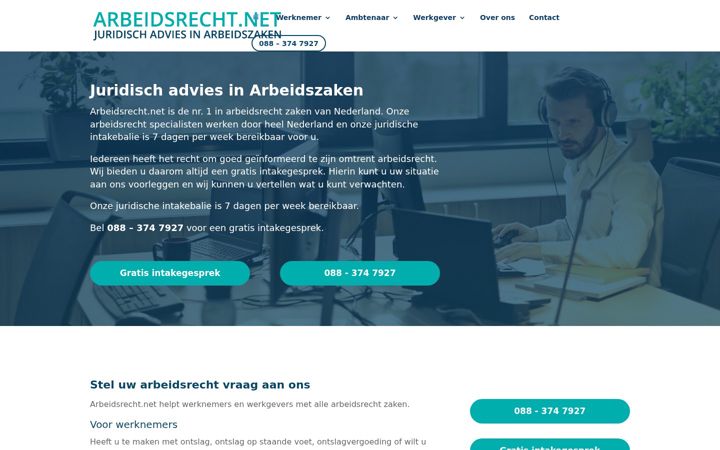 Screenshot of arbeidsrecht.net