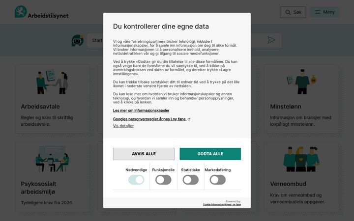 Screenshot of arbeidstilsynet.no