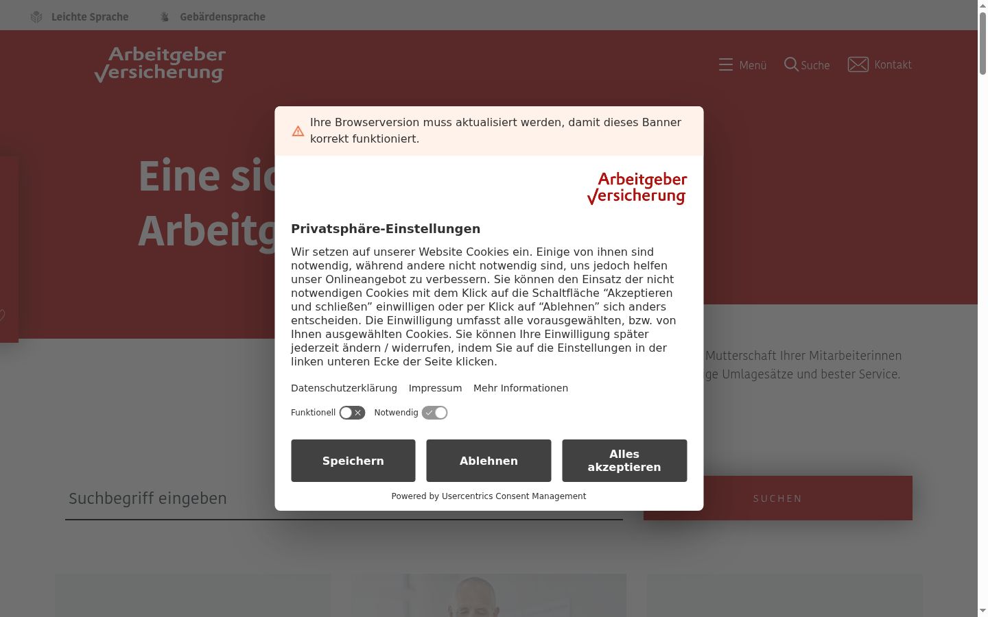 Screenshot del banner di consenso mostrato prima di qualsiasi interazione