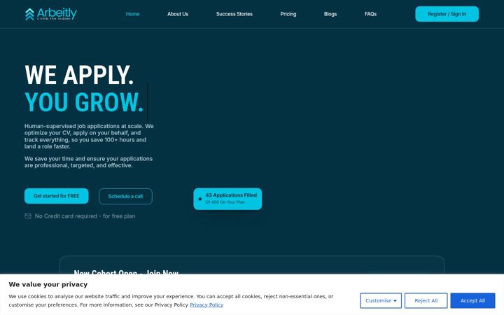 Screenshot ta' arbeitly.de