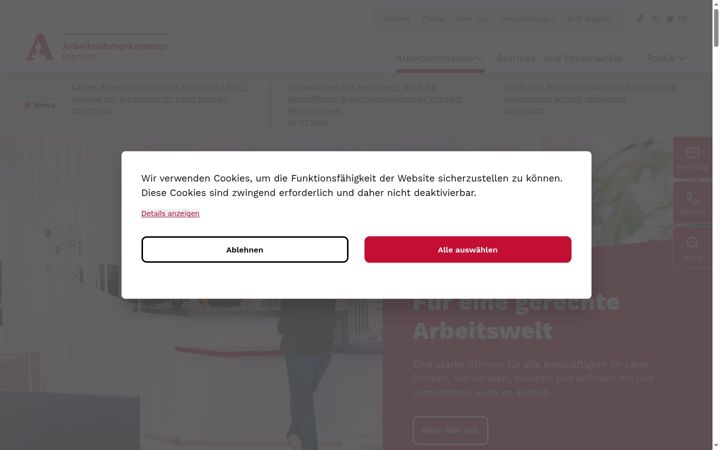Screenshot of arbeitnehmerkammer.de