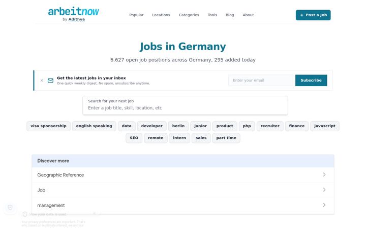 Screenshot of arbeitnow.com