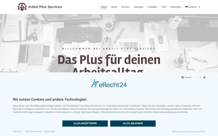 Captură de ecran a arbeitplusservices.com