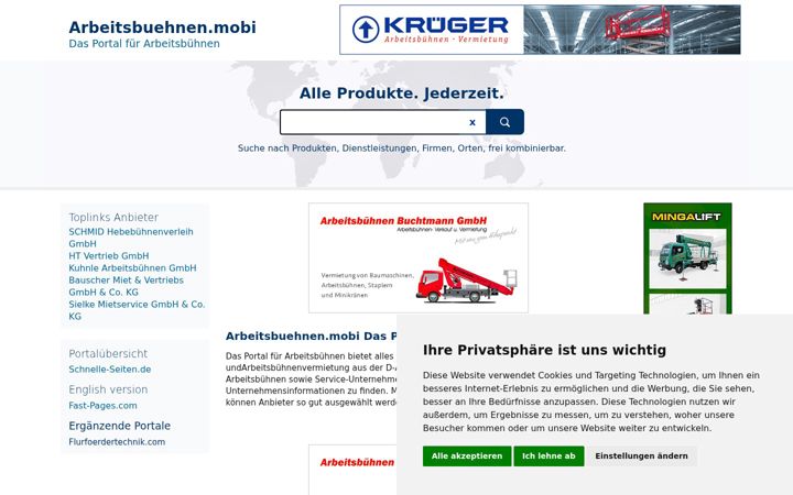 Screenshot of arbeitsbuehnen.mobi
