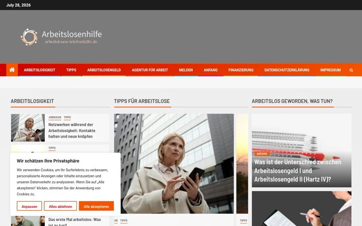 Screenshot of arbeitslosen-telefonhilfe.de