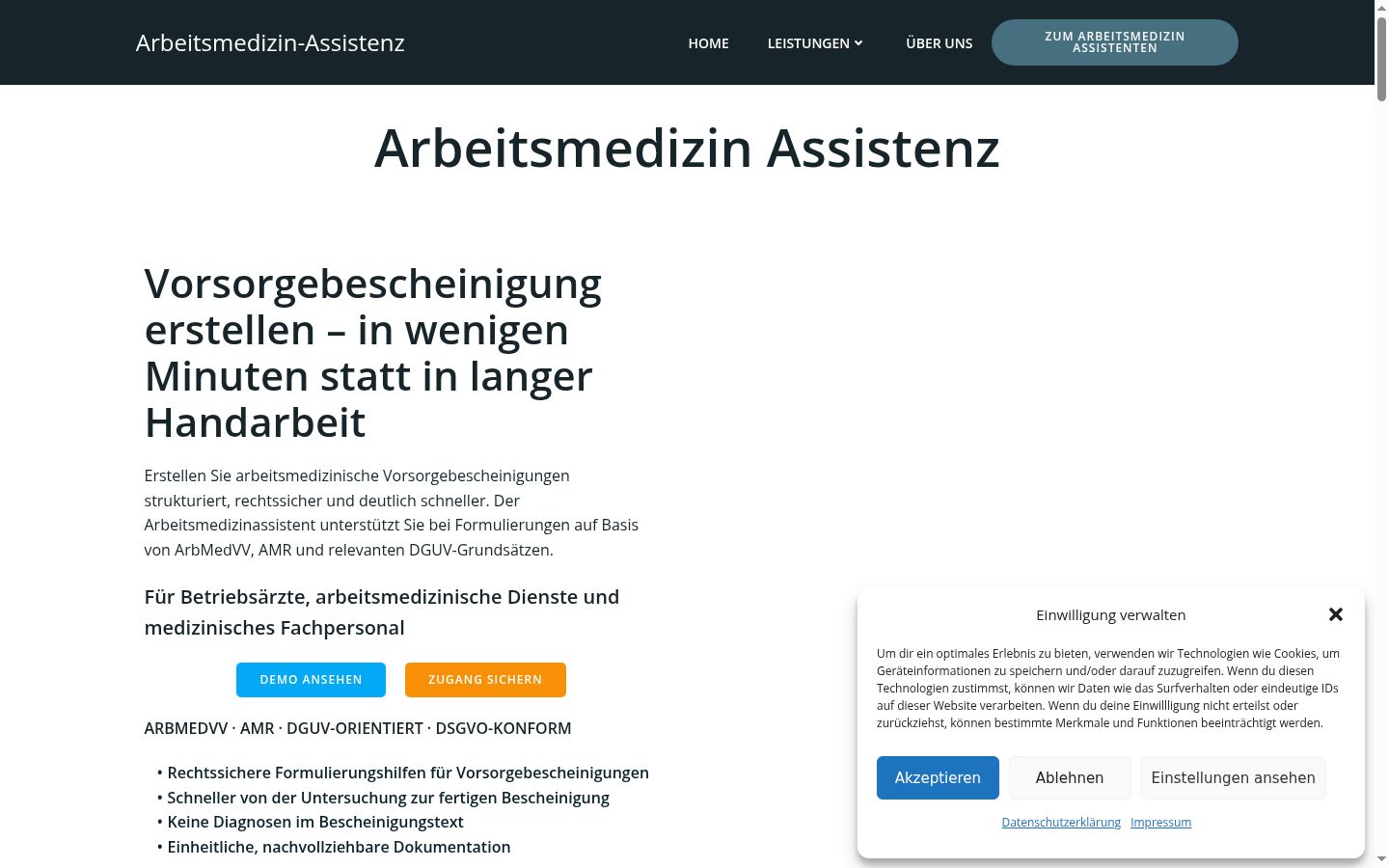 Screenshot des Einwilligungsbanners vor jeglicher Interaktion
