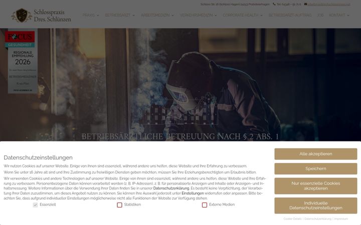 Screenshot of arbeitsmedizin-schlosspraxis.net