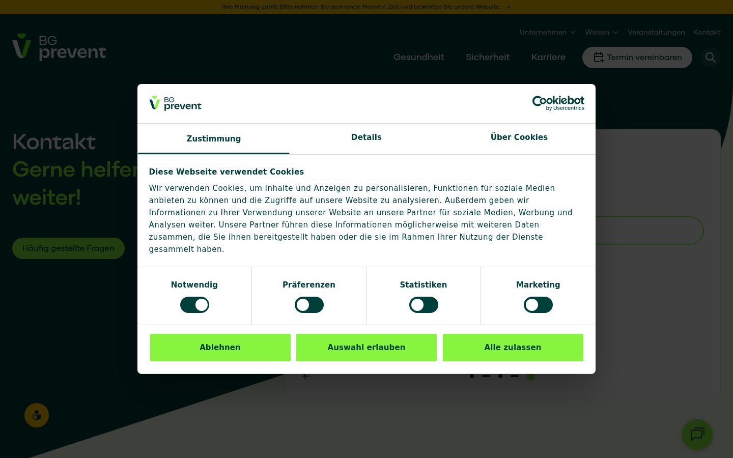 Screenshot del banner di consenso mostrato prima di qualsiasi interazione