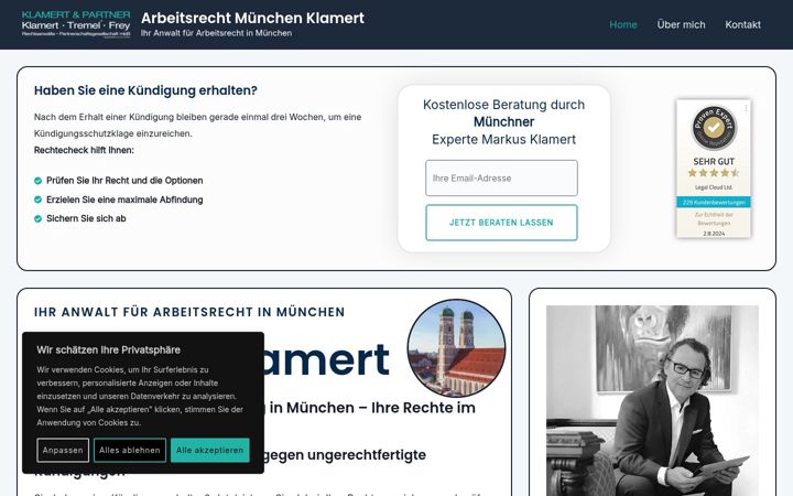 Captura de ecrã de arbeitsrecht-muenchen-klamert.de