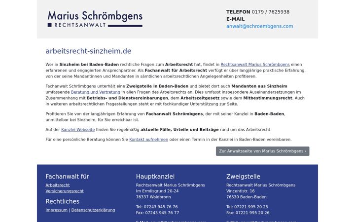Captura de ecrã de arbeitsrecht-sinzheim.de