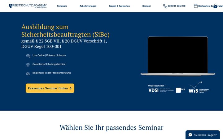 Screenshot stránky arbeitsschutz-academy.eu