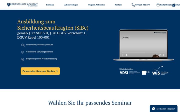 Screenshot of arbeitsschutz-akademie.eu