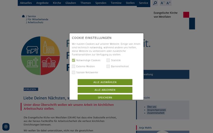 Screenshot of arbeitsschutz-ekvw.de