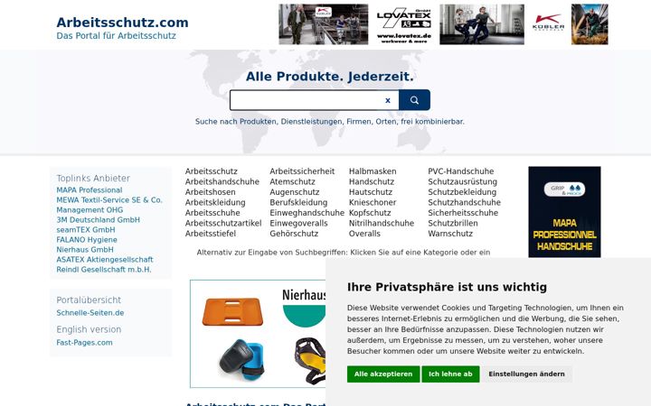 Screenshot of arbeitsschutz.com